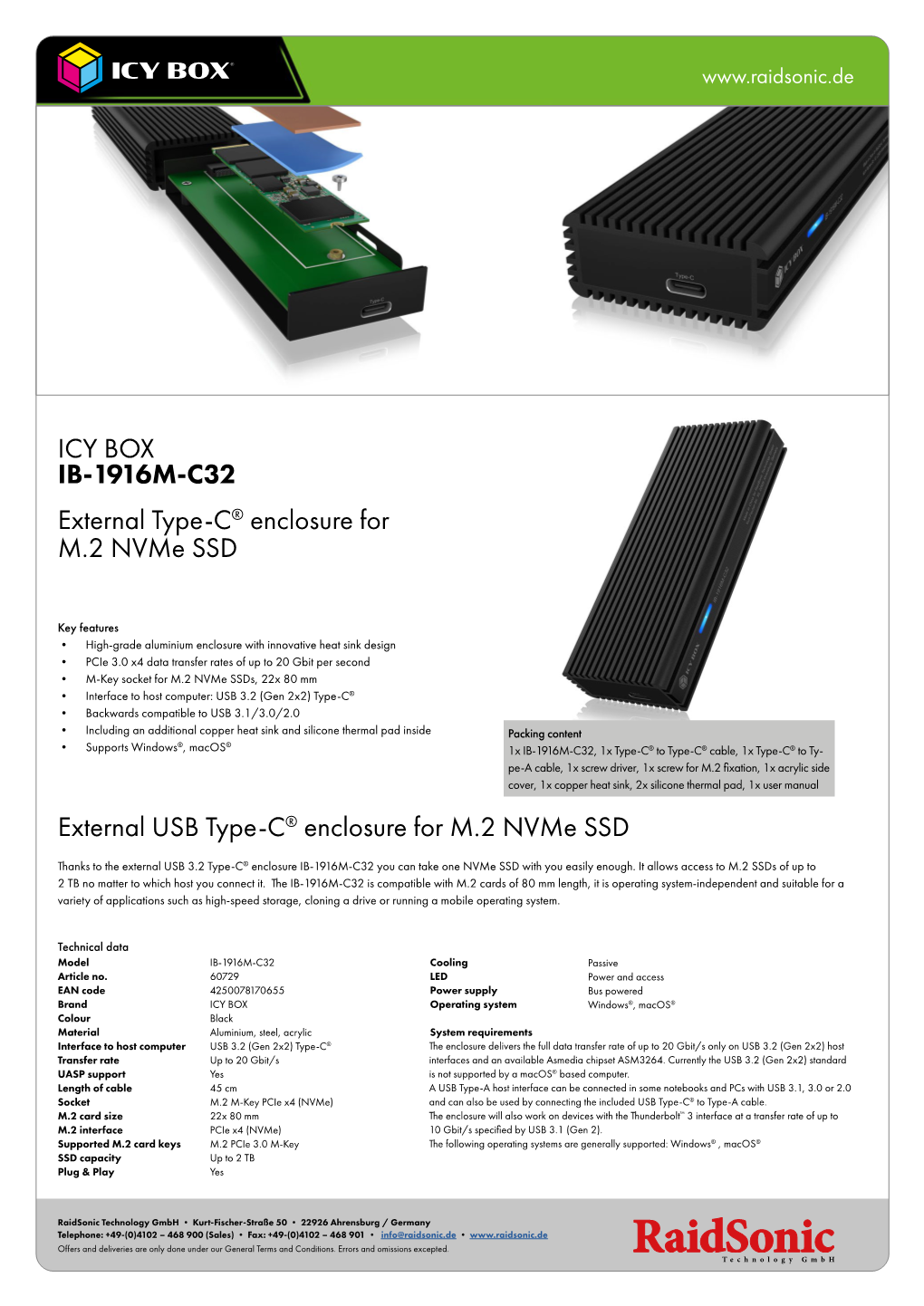 External Type-C® Enclosure for M.2 Nvme SSD External USB Type-C