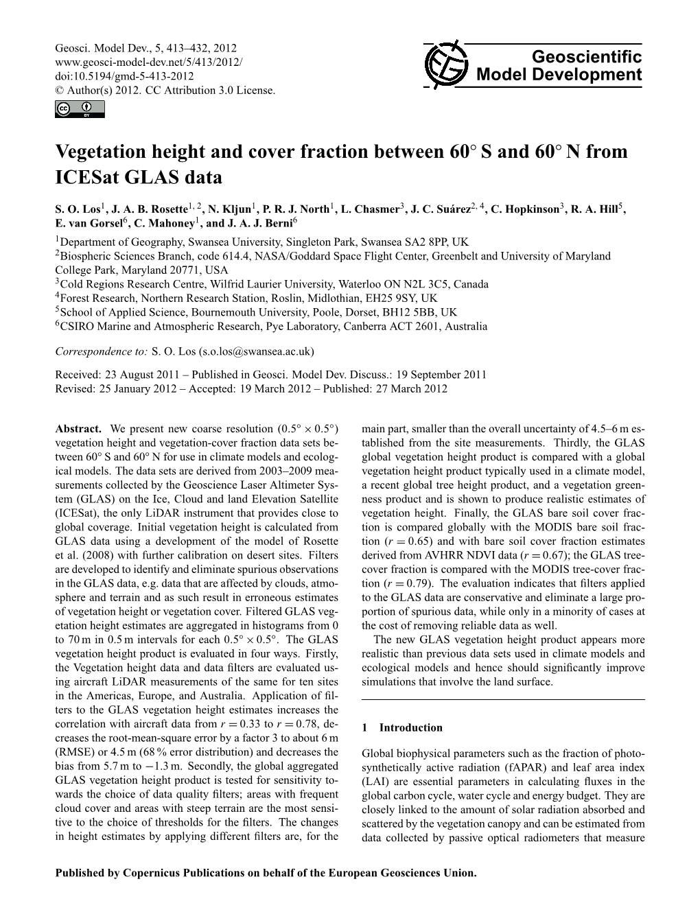 Vegetation Height and Cover Fraction Between 60 S and 60 N From