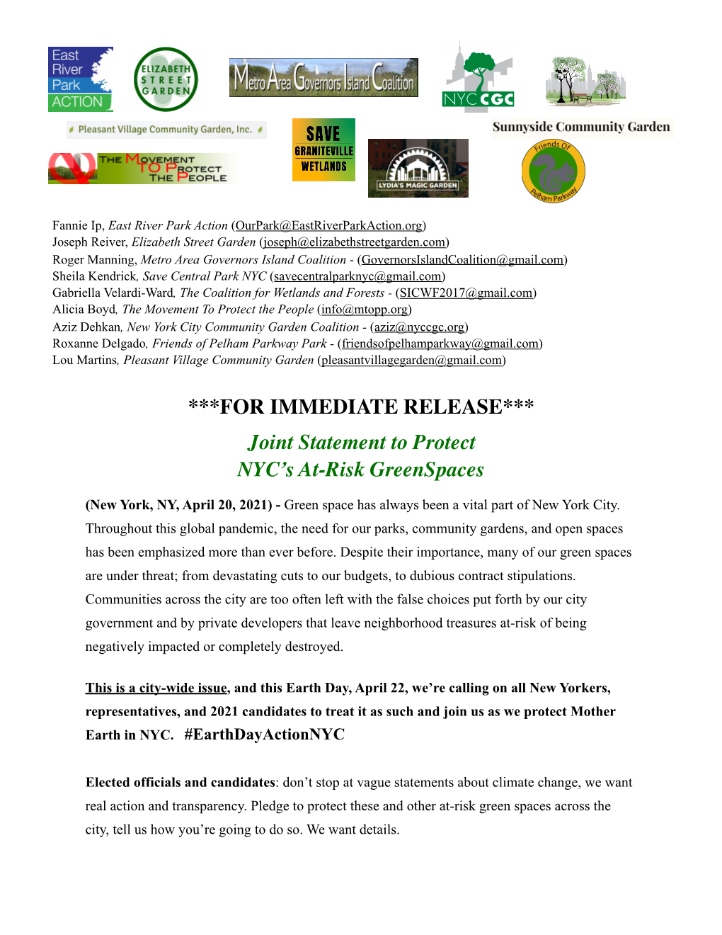 Earth Day 2021 Joint Statement