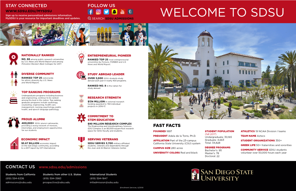 WELCOME to SDSU Mysdsu Is Your Resource for Important Deadlines and Updates