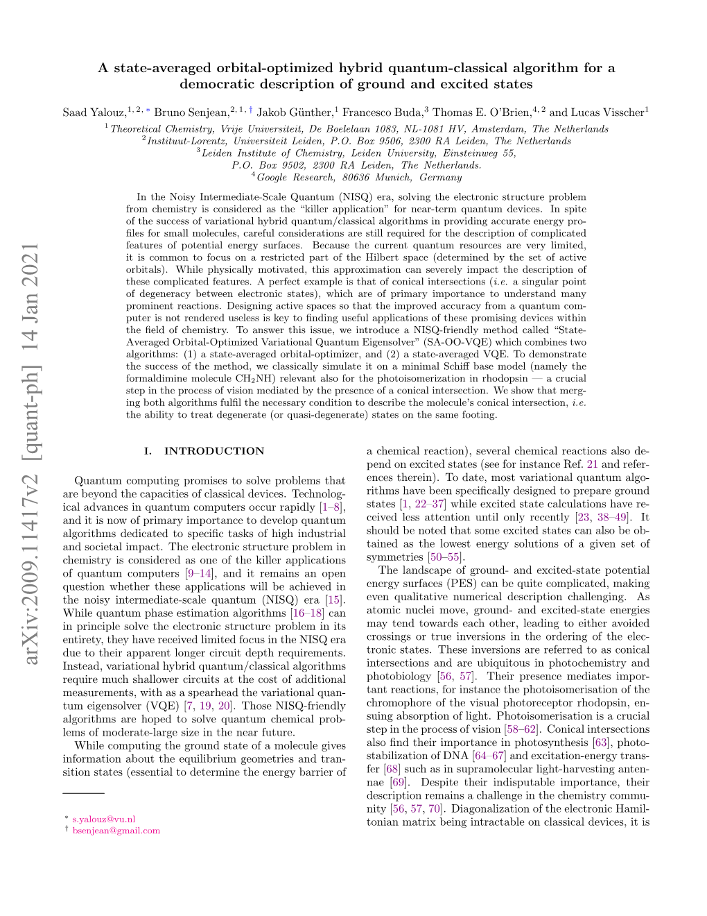 Arxiv:2009.11417V2 [Quant-Ph] 14 Jan 2021