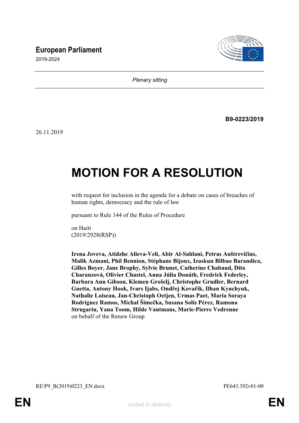 En En Motion for a Resolution