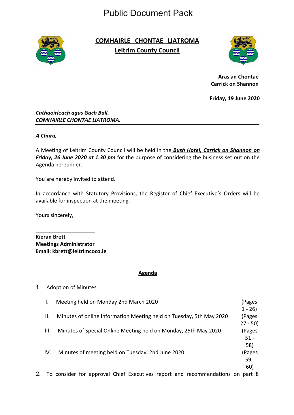 (Public Pack)Agenda Document for Leitrim County Council, 26/06/2020