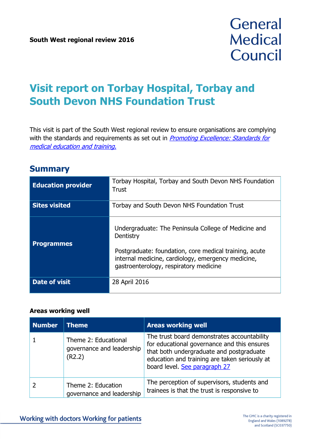 Visit Report on Torbay Hospital, Torbay and South Devon NHS Foundation Trust
