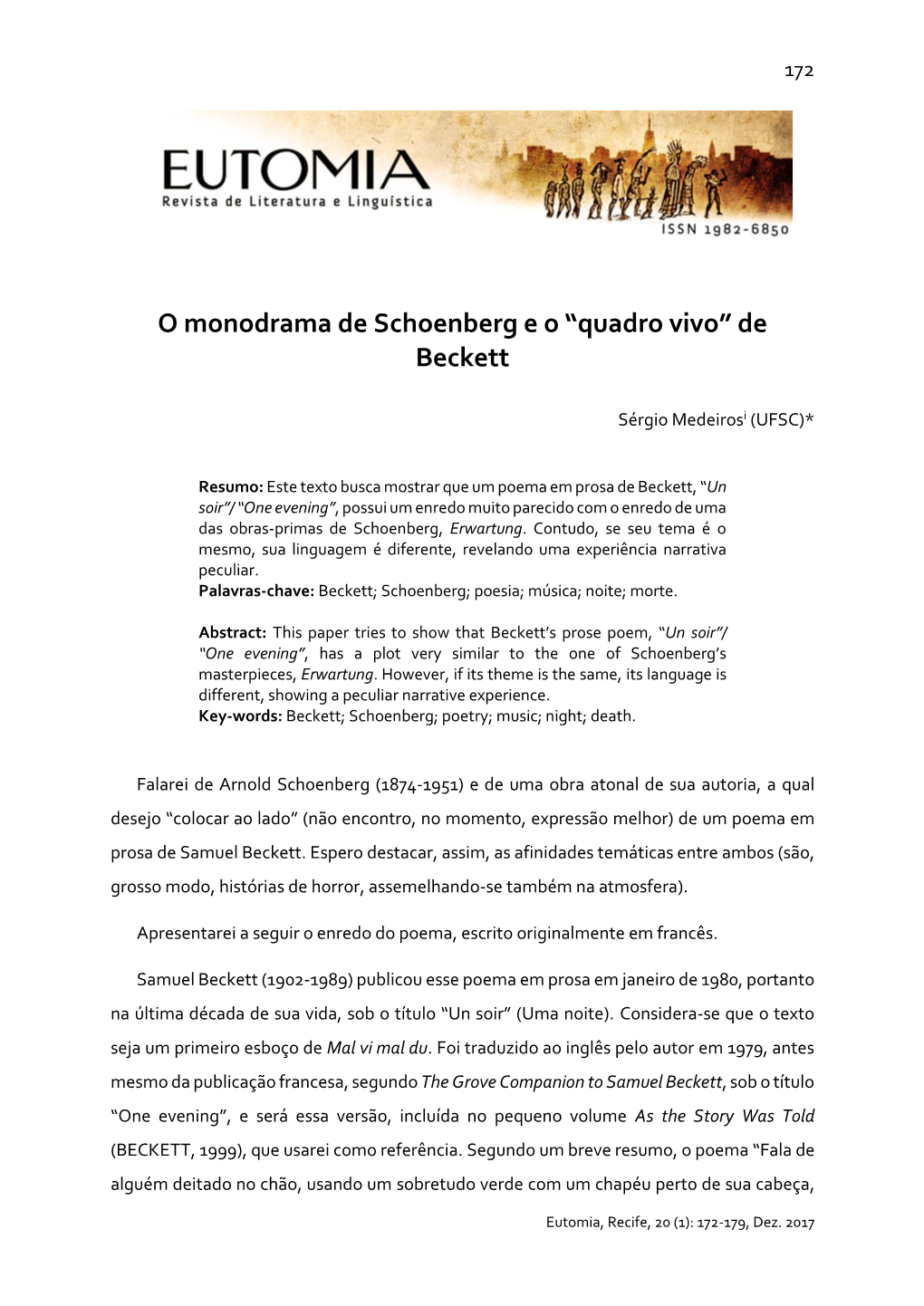 O Monodrama De Schoenberg E O “Quadro Vivo” De Beckett