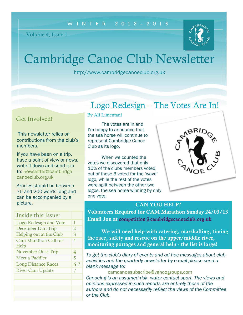 Cambridge Canoe Club Newsletter