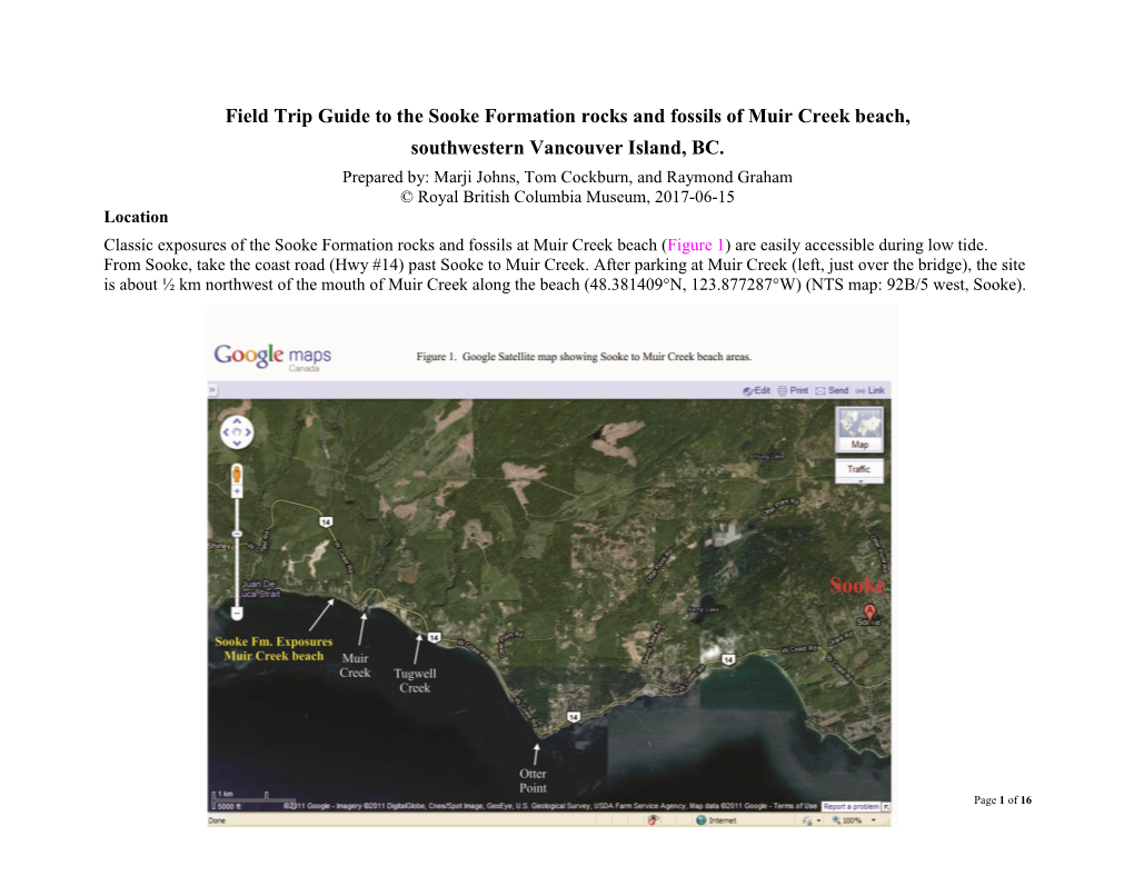 Field Trip Guide to the Sooke Formation Rocks and Fossils of Muir Creek Beach, Southwestern Vancouver Island, BC