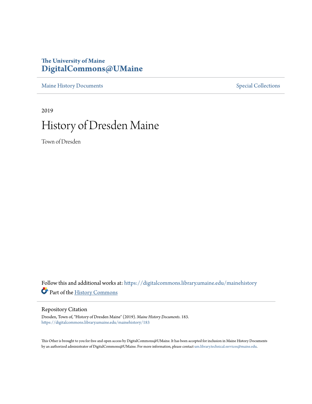 History of Dresden Maine Town of Dresden