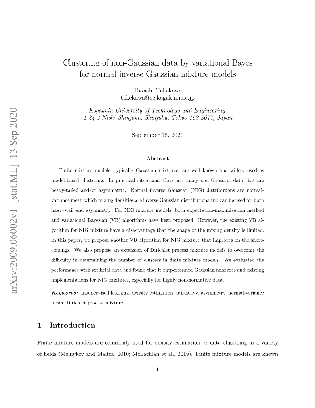 Clustering of Non-Gaussian Data by Variational Bayes for Normal Inverse Gaussian Mixture Models