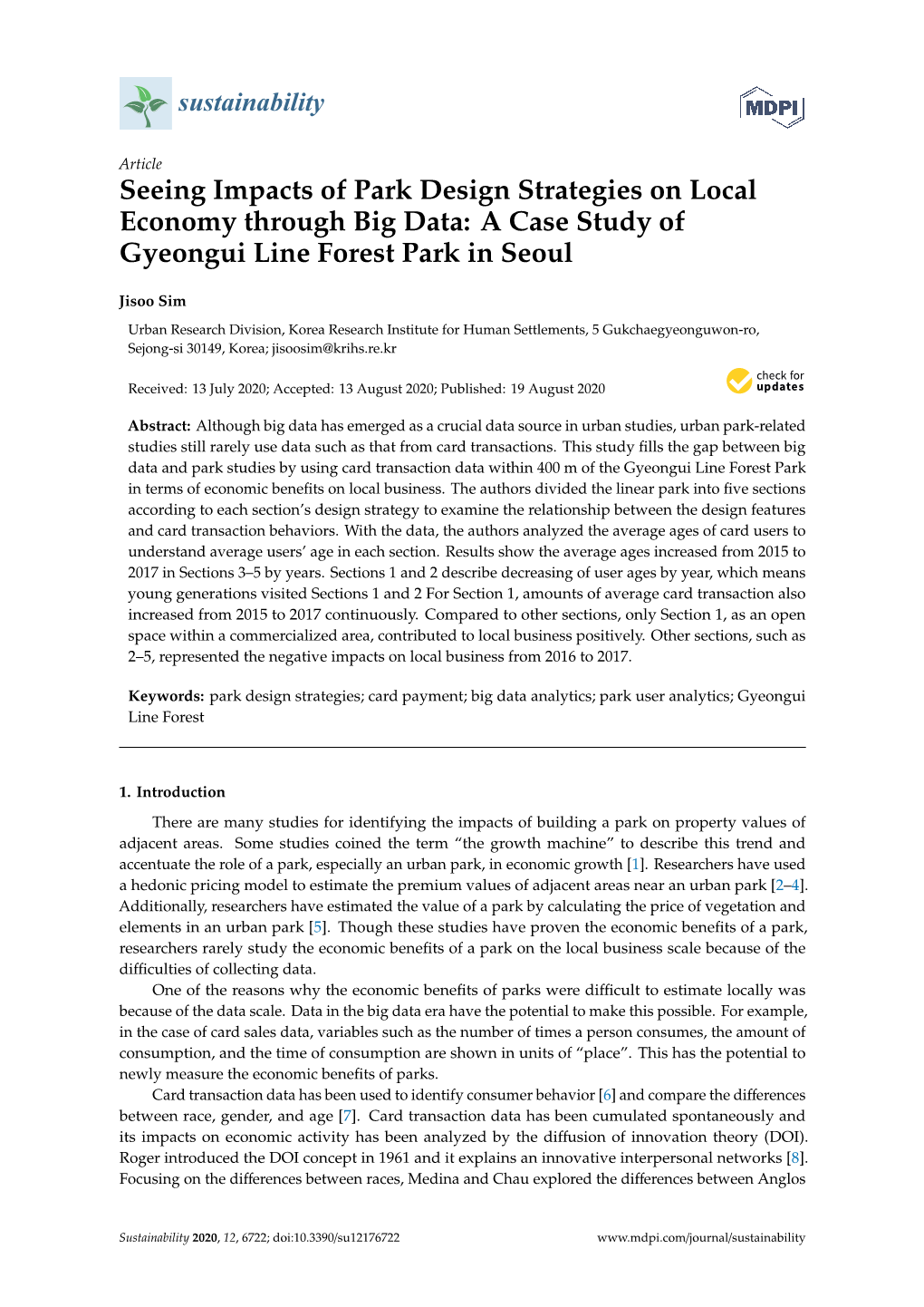 Seeing Impacts of Park Design Strategies on Local Economy Through Big Data: a Case Study of Gyeongui Line Forest Park in Seoul