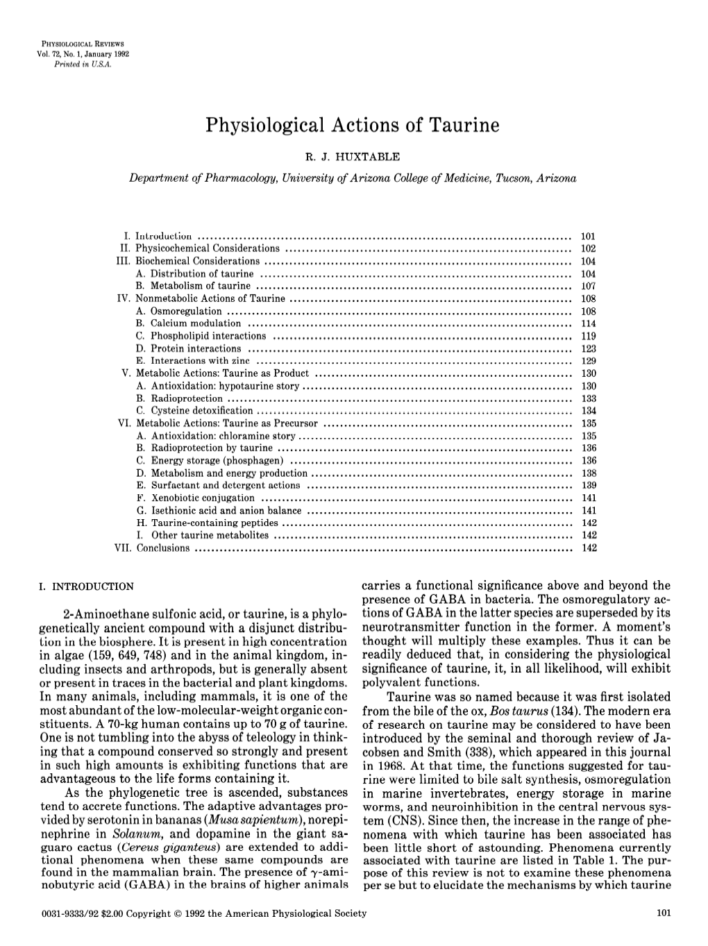 Physiological Actions of Taurine