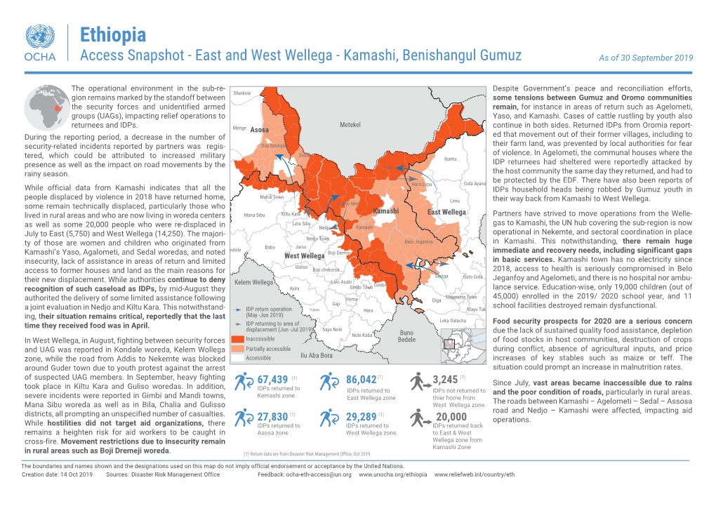 Ethiopia Access Snapshot - East and West Wellega - Kamashi, Benishangul Gumuz DRAFT As of 30 September 2019