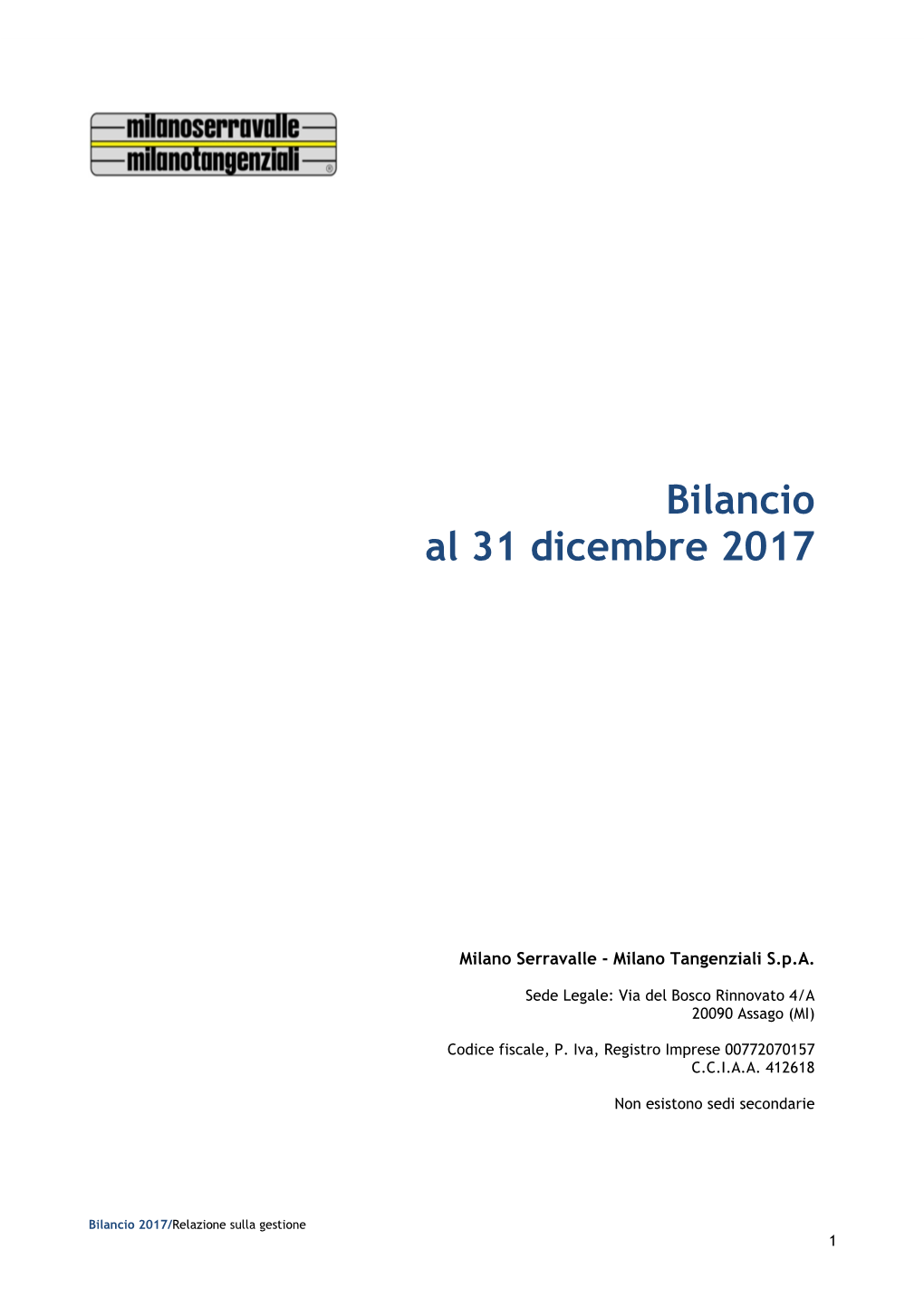 Bilancio Al 31 Dicembre 2017