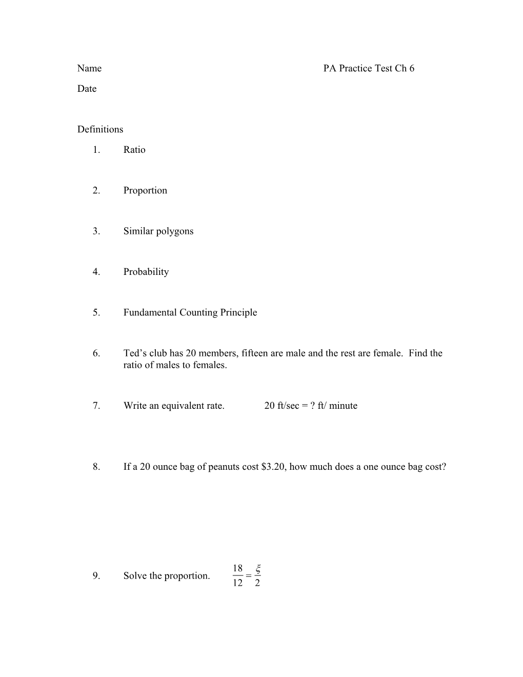 Name PA Practice Test Ch 6