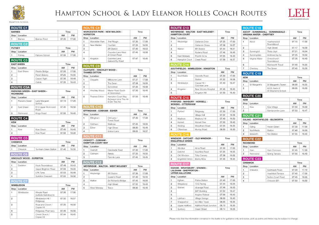 Hampton School & Lady Eleanor Holles Coach Routes