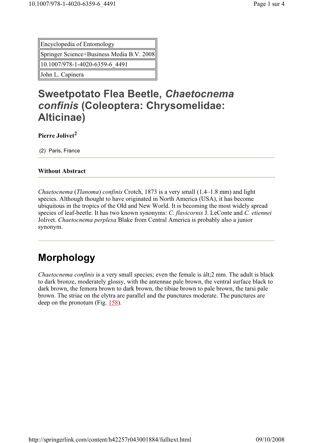 Sweetpotato Flea Beetle, Chaetocnema Confinis (Coleoptera: Chrysomelidae: Alticinae)
