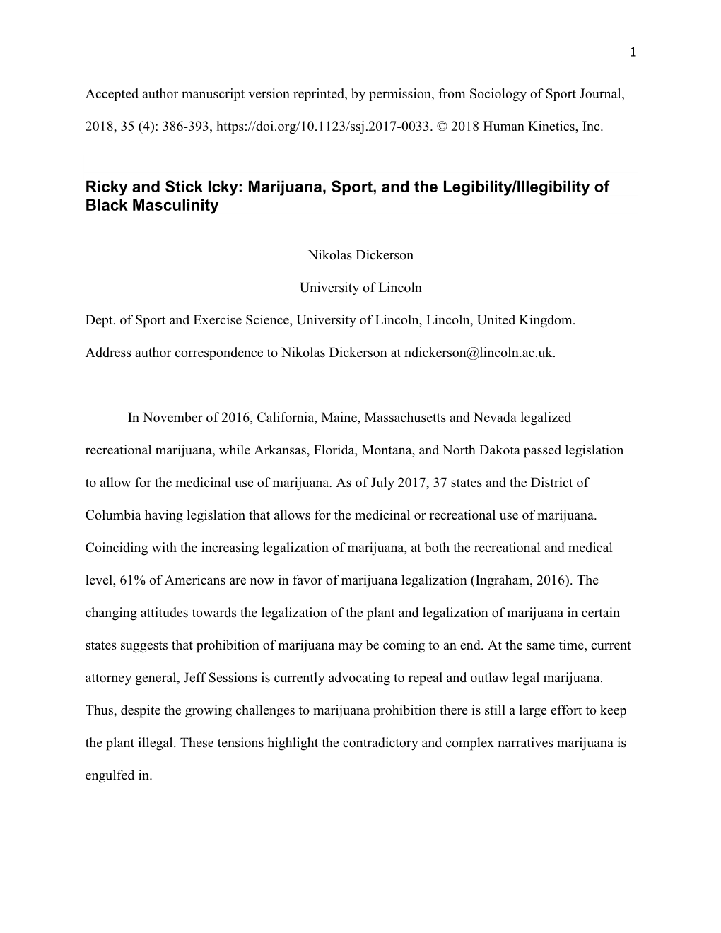 Ricky and Stick Icky: Marijuana, Sport, and the Legibility/Illegibility of Black Masculinity