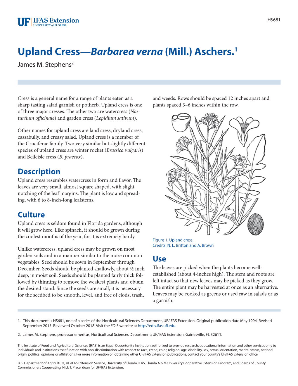 Upland Cress—Barbarea Verna (Mill.) Aschers.1 James M