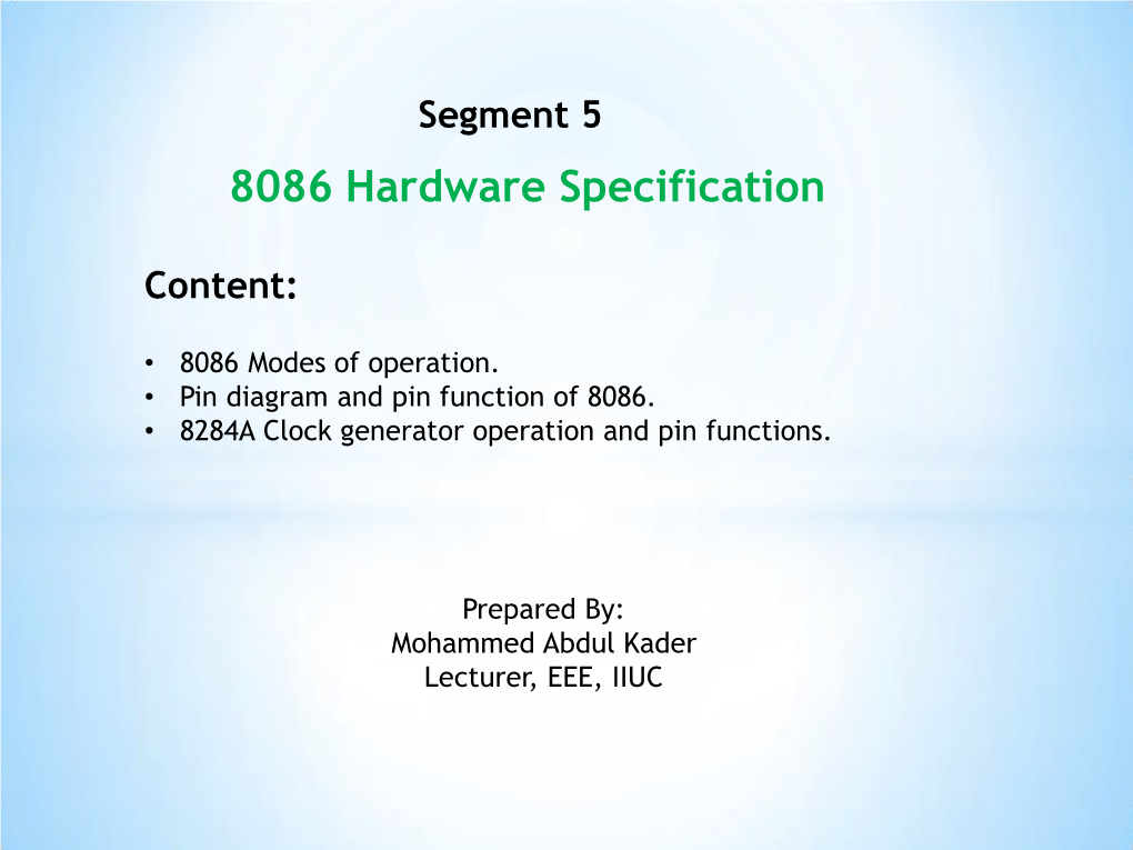 8086 Hardware Specification