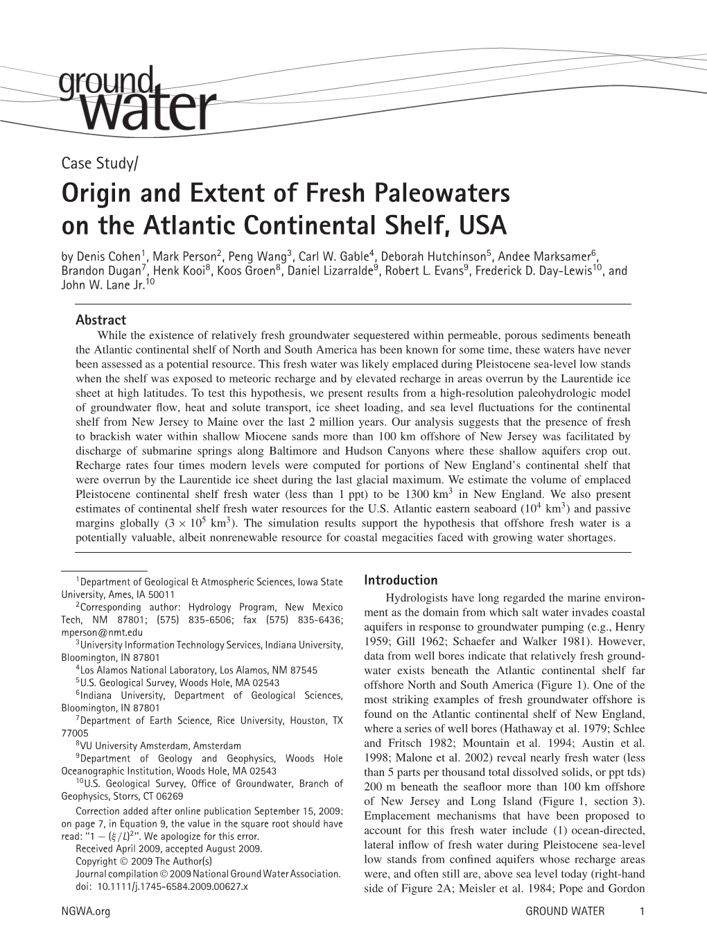 Origin and Extent of Fresh Paleowaters on the Atlantic Continental Shelf, USA by Denis Cohen1,Markperson2,Pengwang3, Carl W