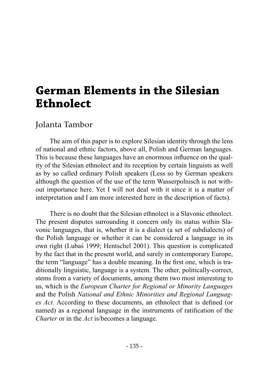 German Elements in the Silesian Ethnolect