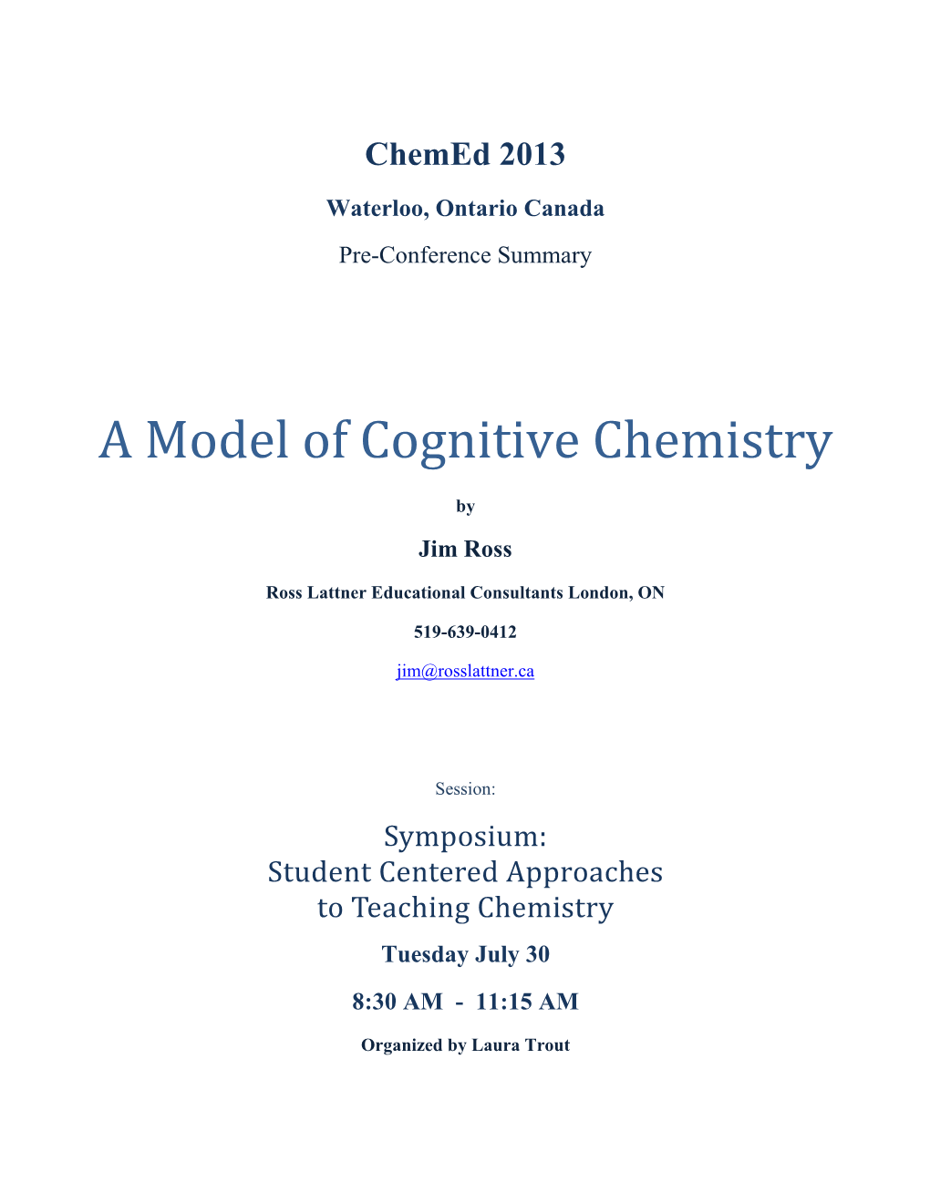 A Model of Cognitive Chemistry
