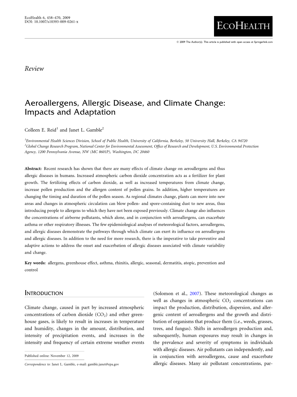 Aeroallergens, Allergic Disease, and Climate Change: Impacts and Adaptation