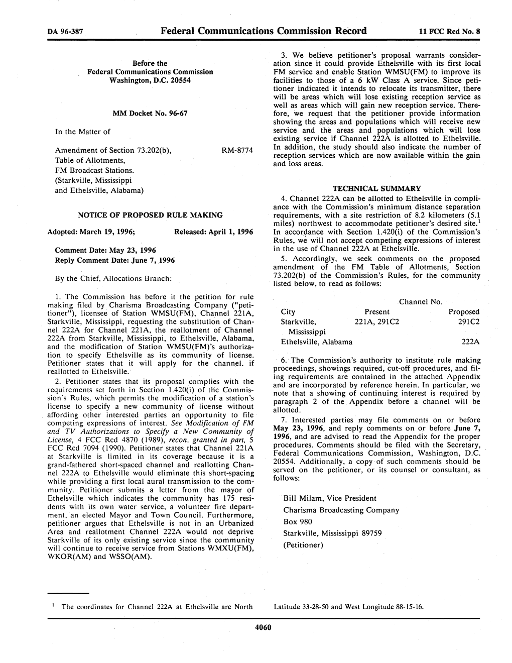 Federal Communications Commission Record 11 FCC Red No