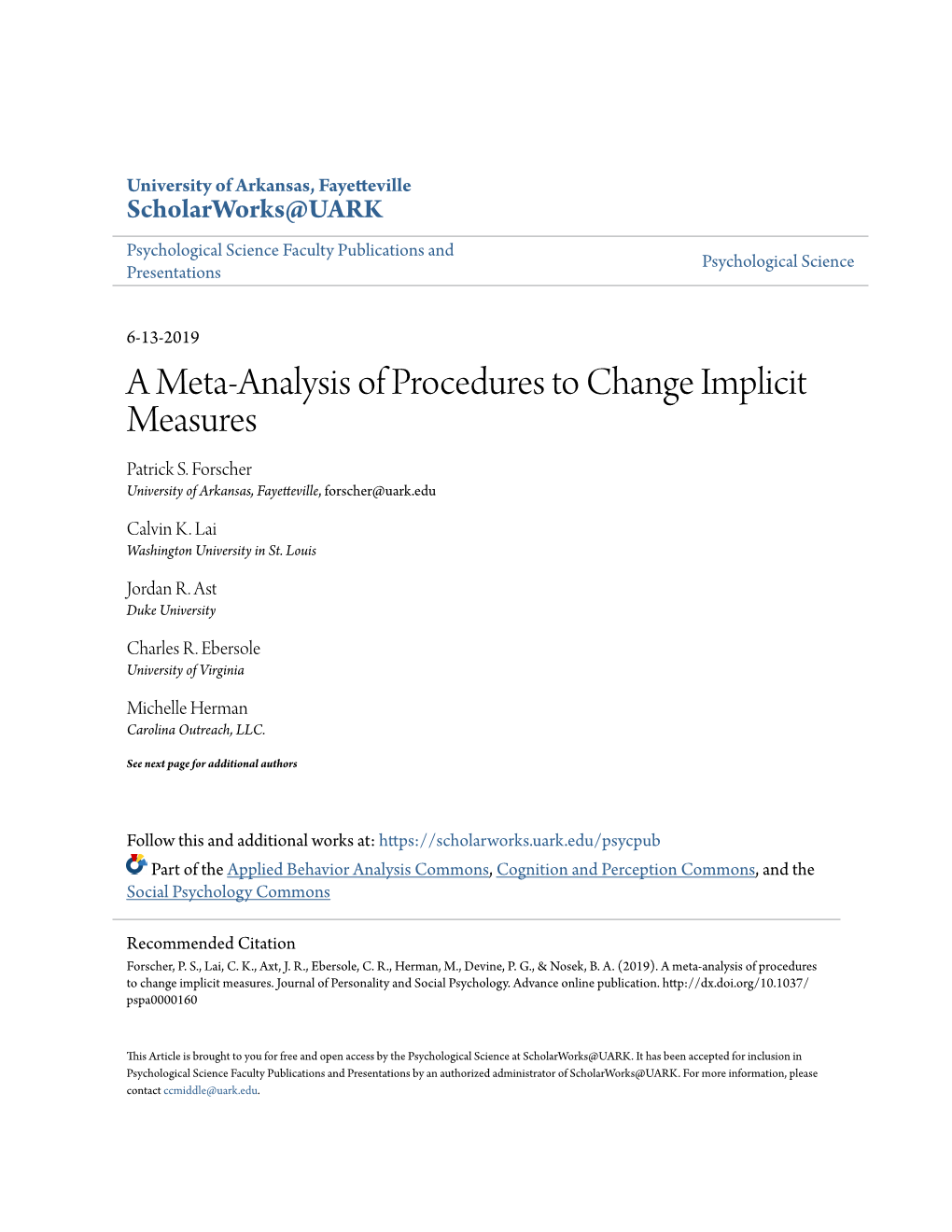 A Meta-Analysis of Procedures to Change Implicit Measures Patrick S