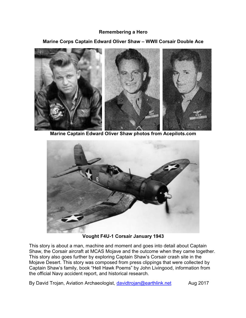 Remembering a Hero Marine Corps Captain Edward Oliver Shaw – WWII Corsair Double Ace