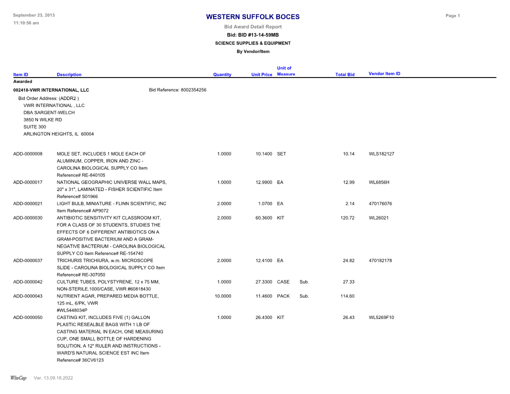 Bid Award Report