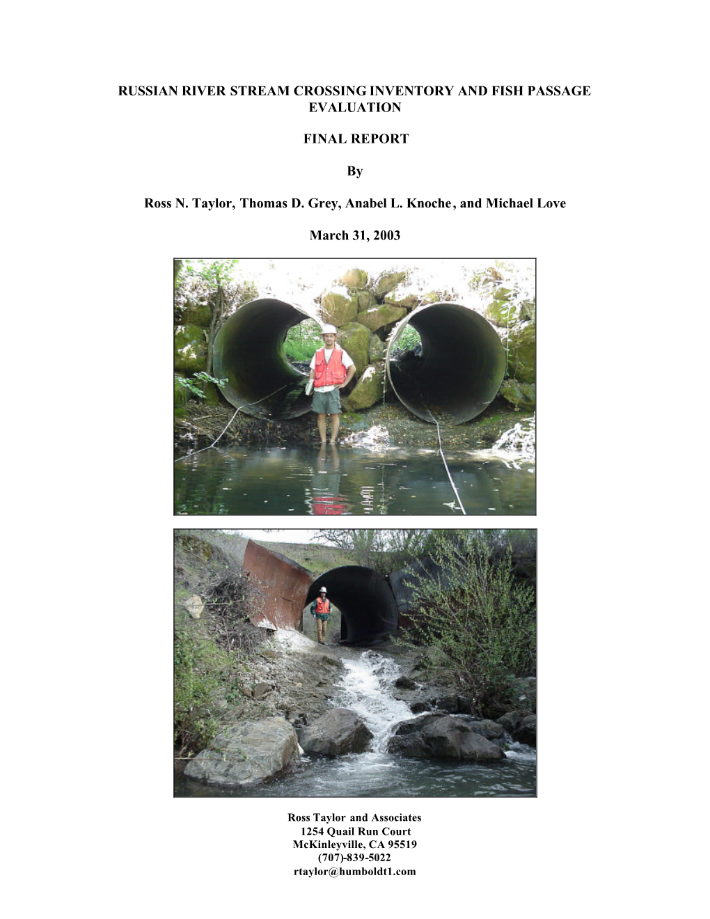 Russian River Stream Crossing Inventory and Fish Passage Evaluation