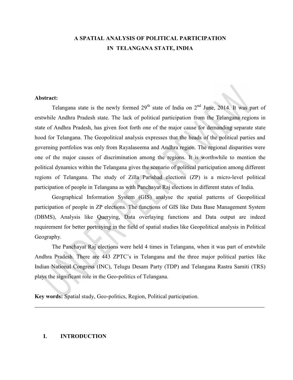 A Spatial Analysis of Political Participation in Telangana State, India