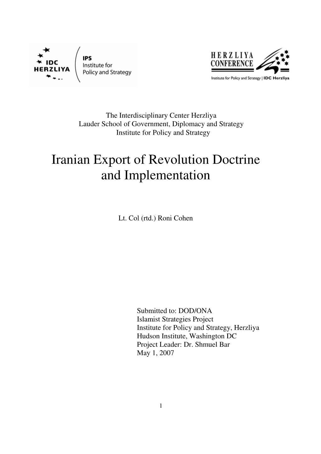 Iranian Export of Revolution Doctrine and Implementation