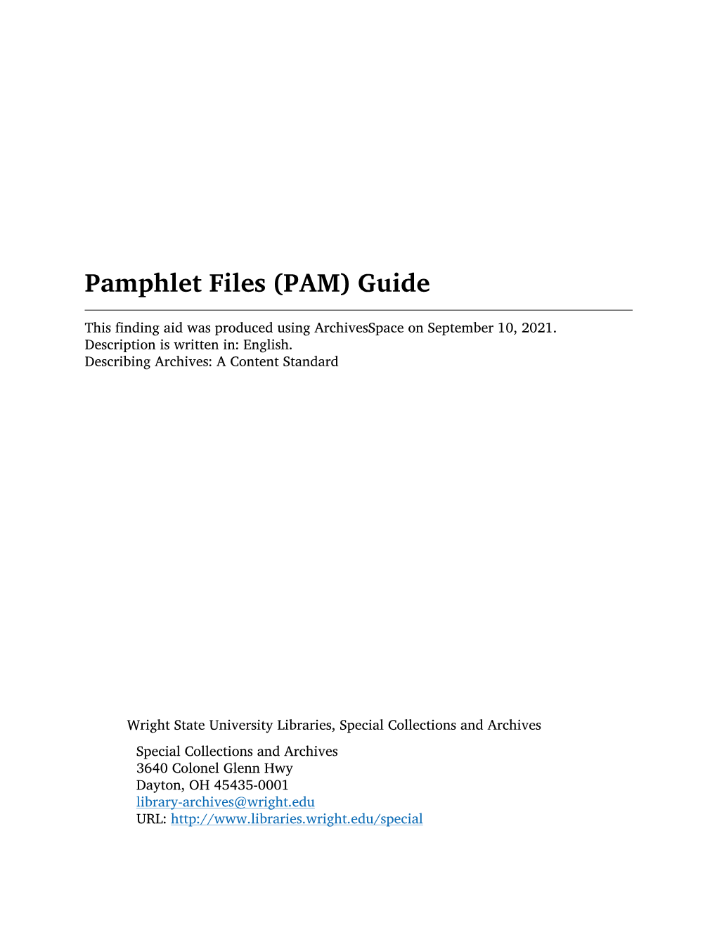 PAM: Pamphlet Files Finding