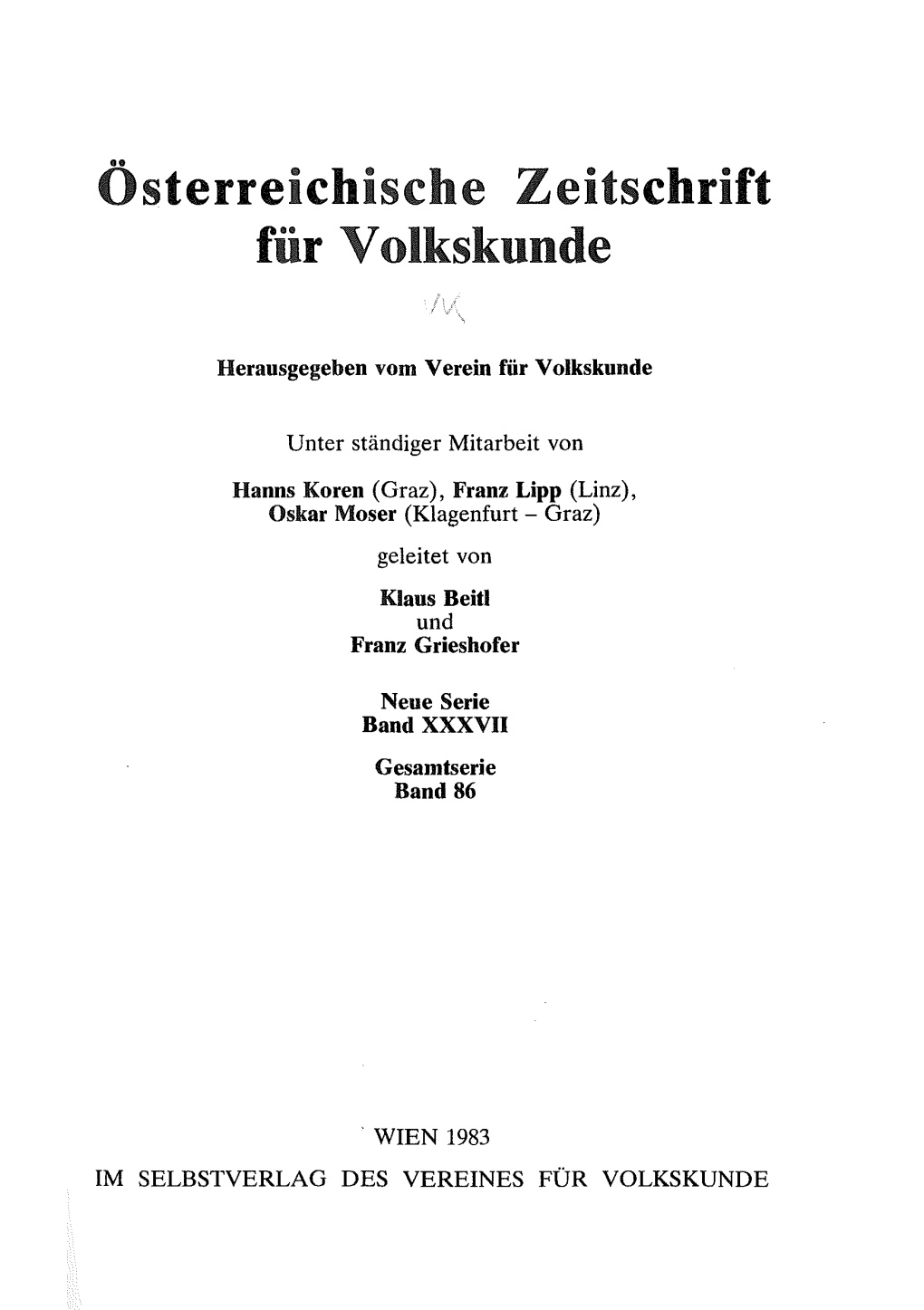 Österreichische Zeitschrift Für Volkskunde