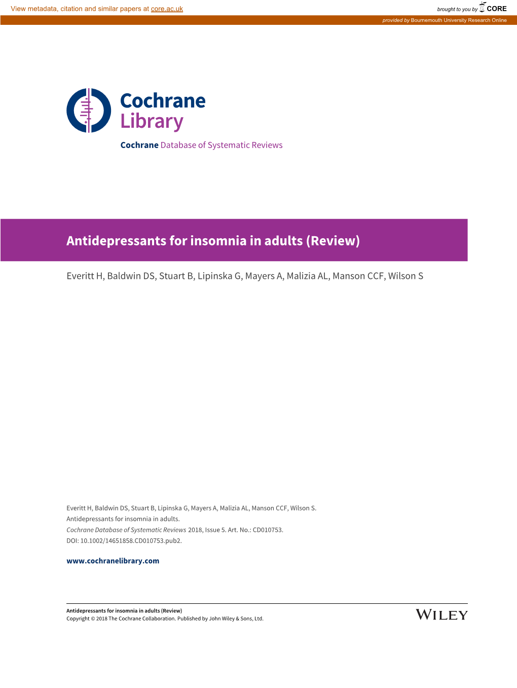 Antidepressants for Insomnia in Adults (Review)