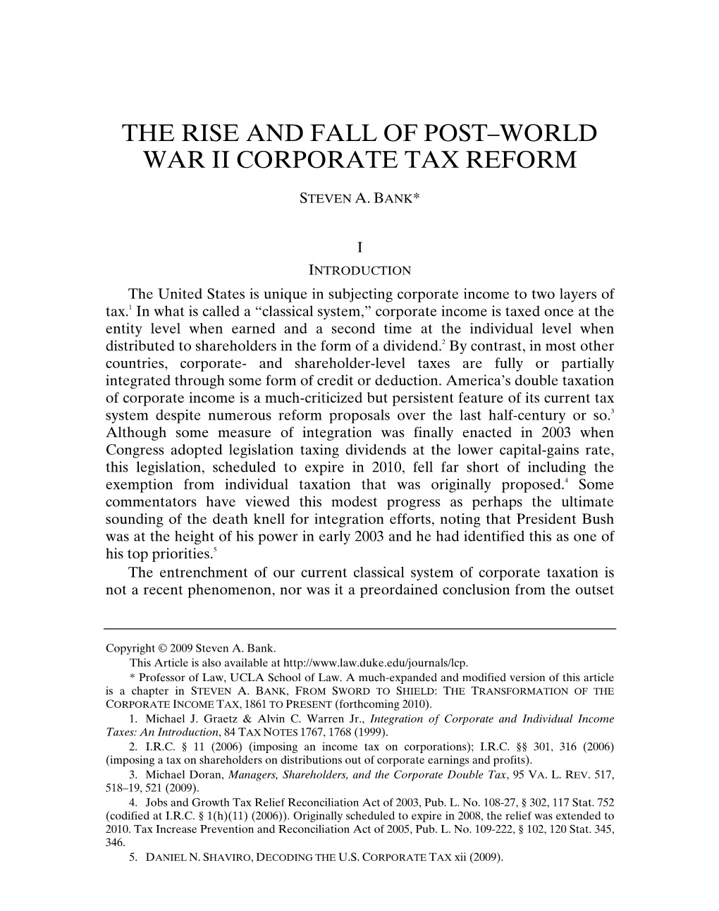 The Rise and Fall of Post—World War II Corporate Tax Reform