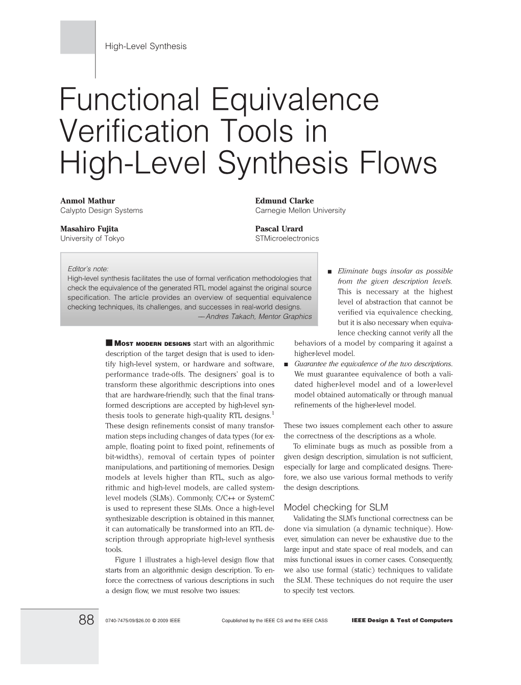 Functional Equivalence Verification Tools in High-Level Synthesis Flows