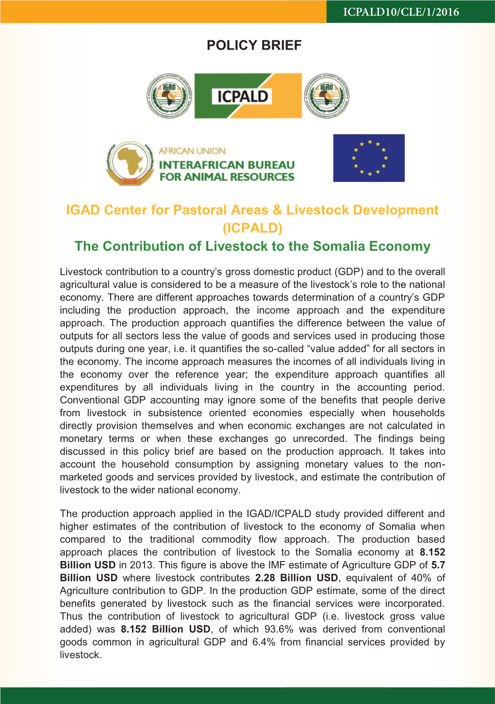(ICPALD) the Contribution of Livestock to the Somalia Economy