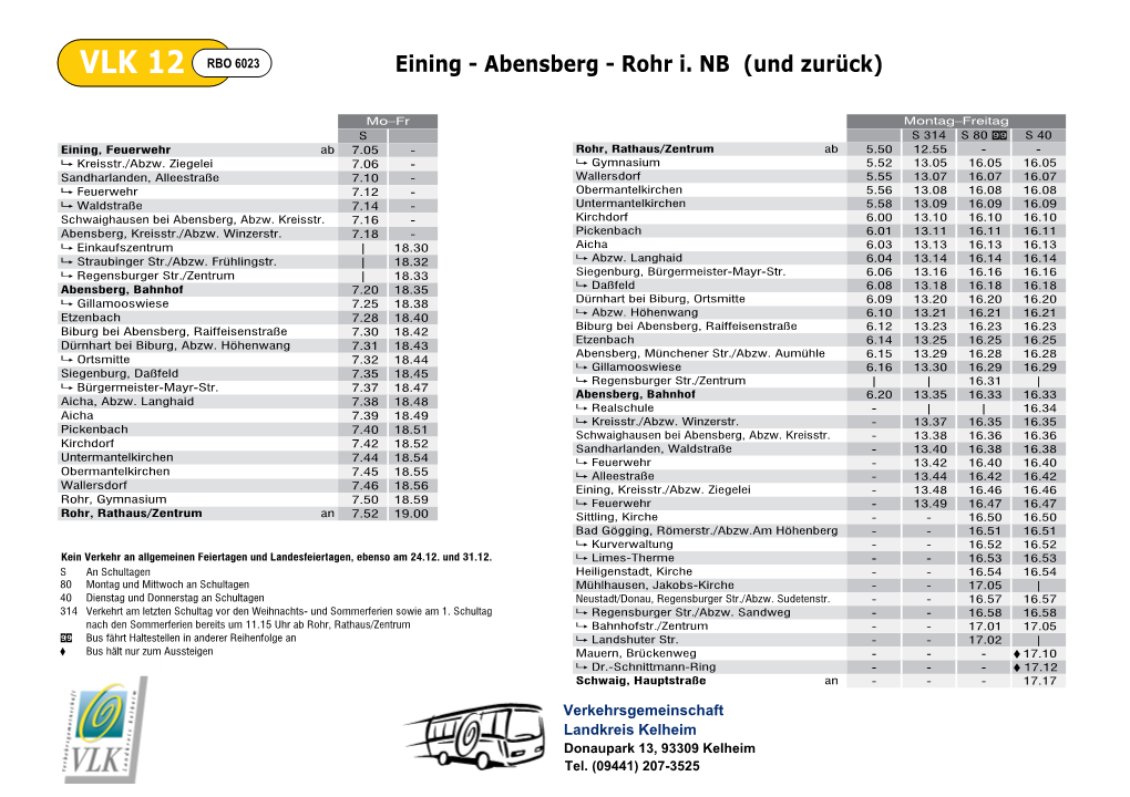 Fahrplan VLK 12