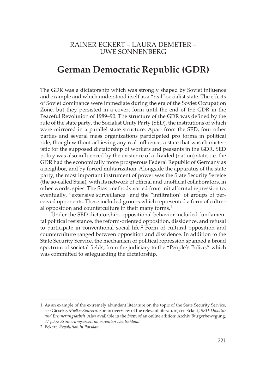 German Democratic Republic (GDR)