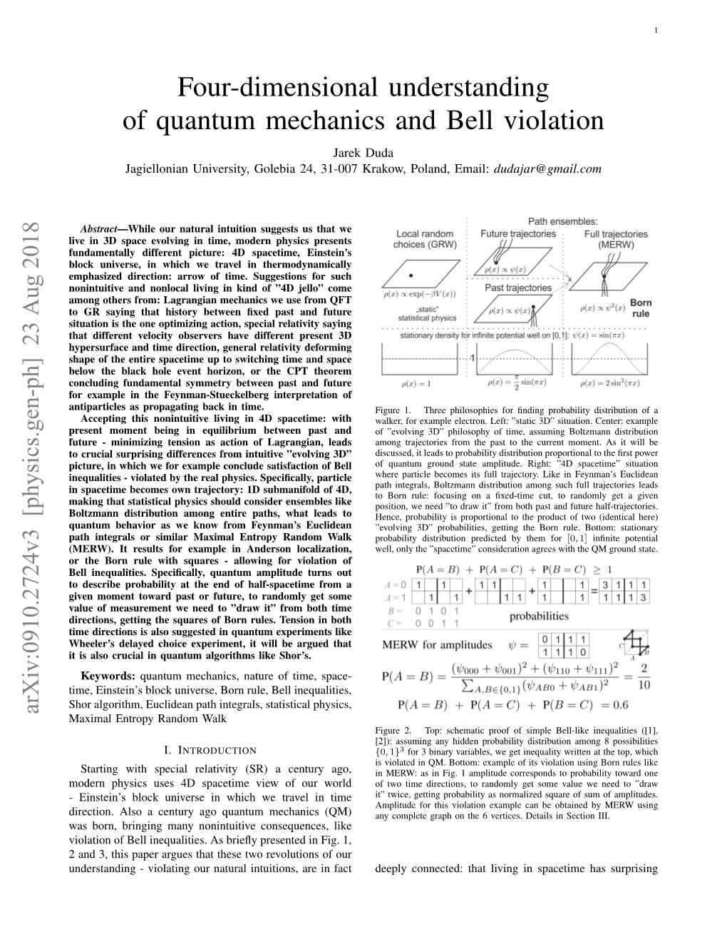 Four-Dimensional Understanding of Quantum Mechanics and Bell Violation Jarek Duda Jagiellonian University, Golebia 24, 31-007 Krakow, Poland, Email: Dudajar@Gmail.Com