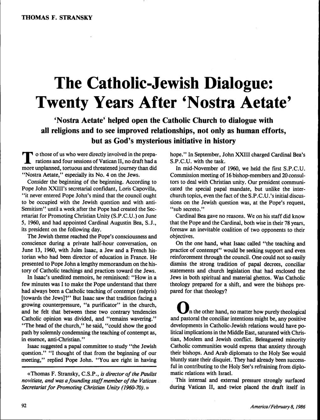 The Catholic-Jewish Dialogue