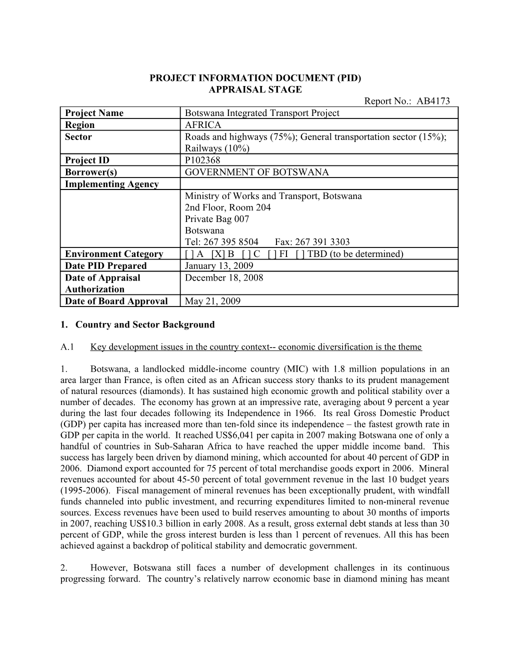 Project Information Document (Pid) s20