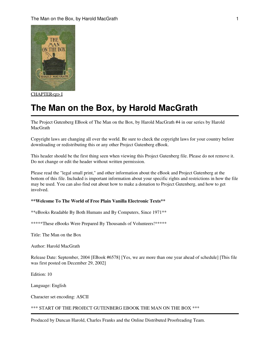 The Man on the Box, by Harold Macgrath 1
