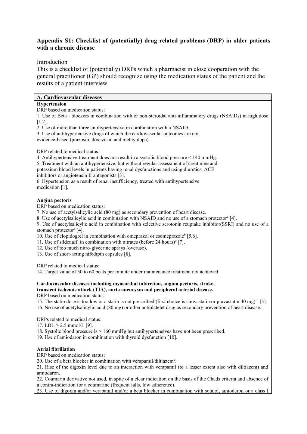 Appendix S1: Checklist of (Potentially) Drug Related Problems (DRP) in Older Patients