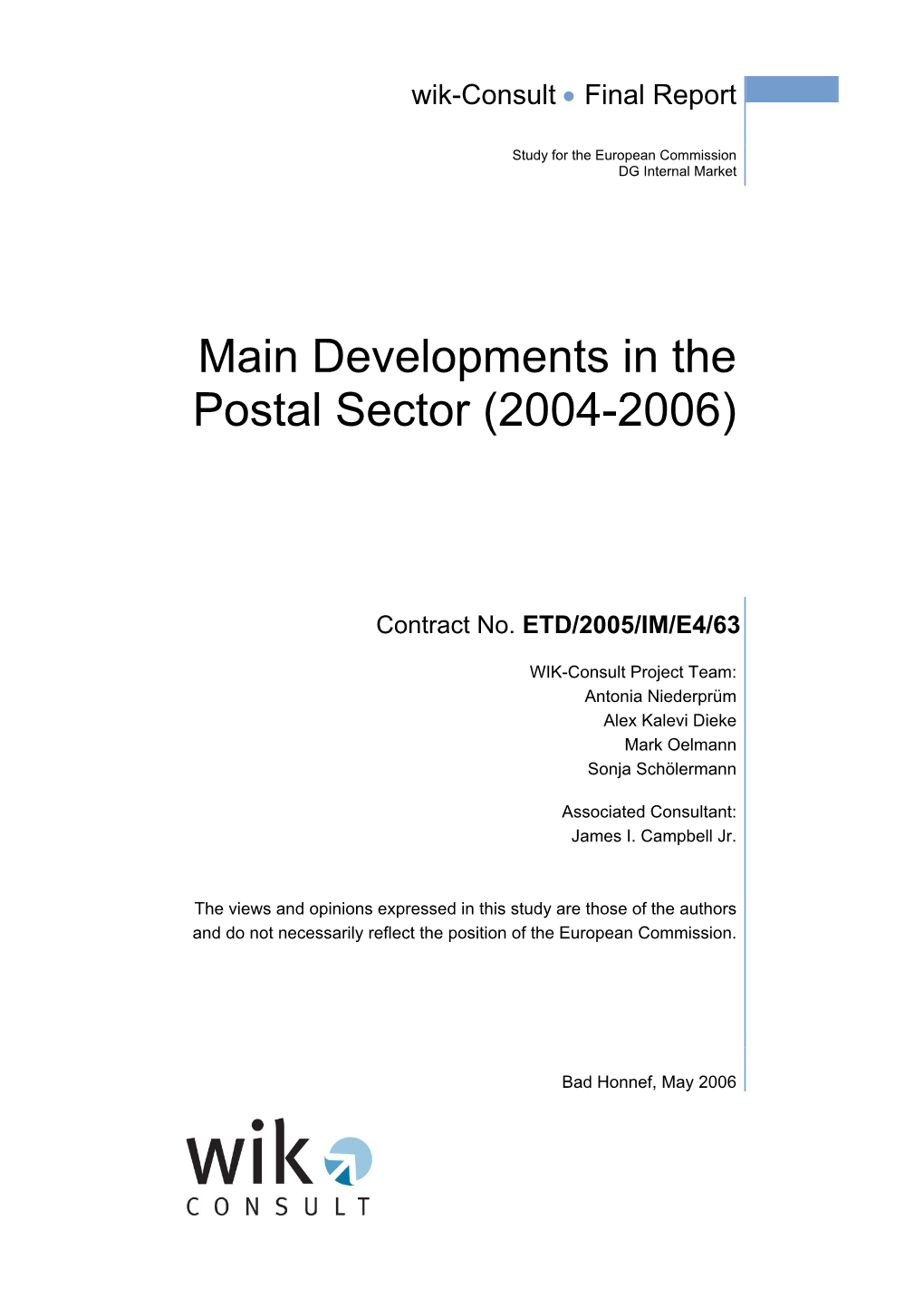 Main Developments in the Postal Sector (2004-2006)