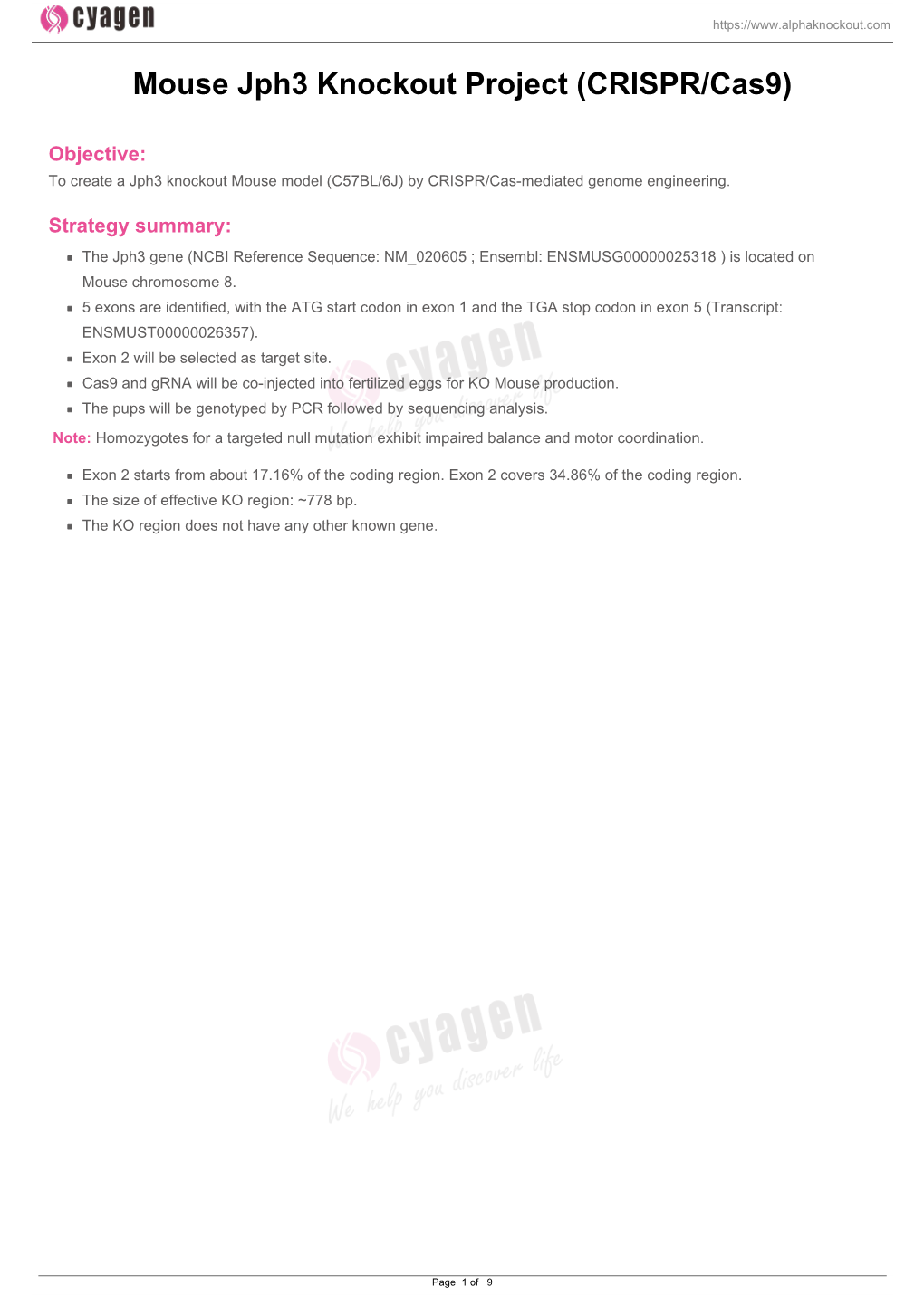 Mouse Jph3 Knockout Project (CRISPR/Cas9)