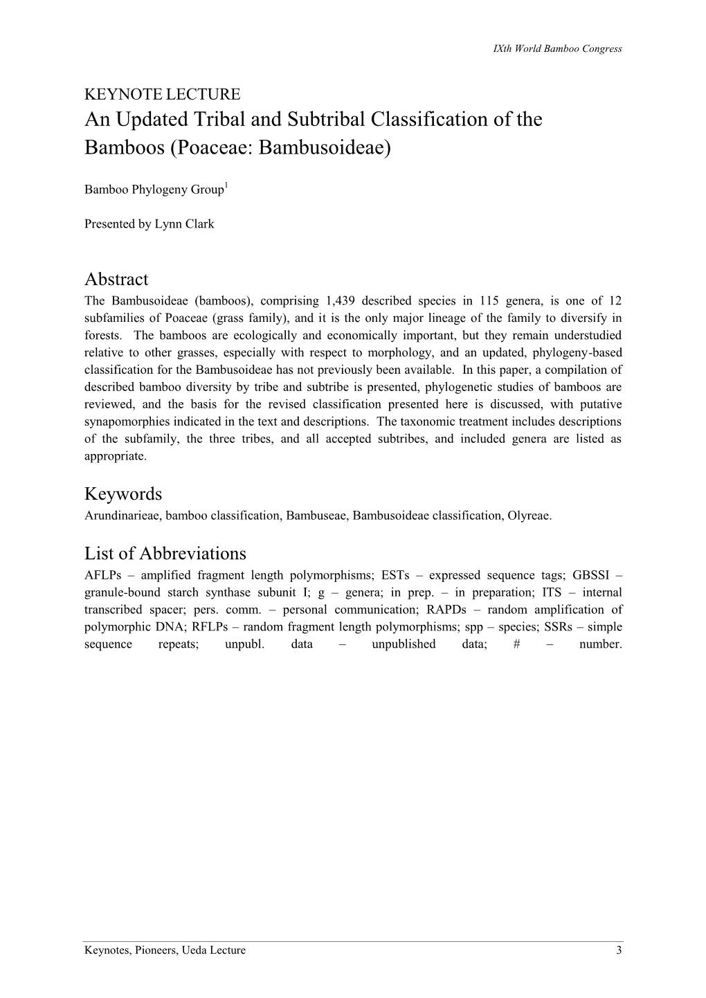 An Updated Tribal and Subtribal Classification of the Bamboos (Poaceae: Bambusoideae)